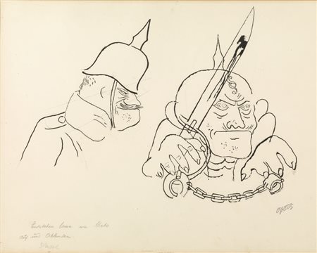 Grosz George DUE SOLDATI Inchiostro nero e tracce di matita su carta avorio...