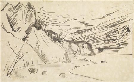 Heckel Erich PAESAGGIO. 1913 Penna e inchiostro nero su carta. mm 325x530....