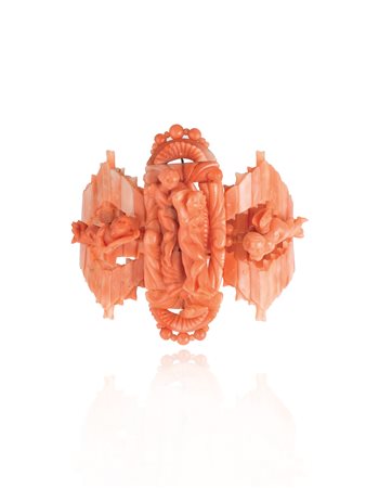 BRACCIALE IN ORO GIALLO E CORALLO, FINE SEC. XIX realizzato in segmenti di...