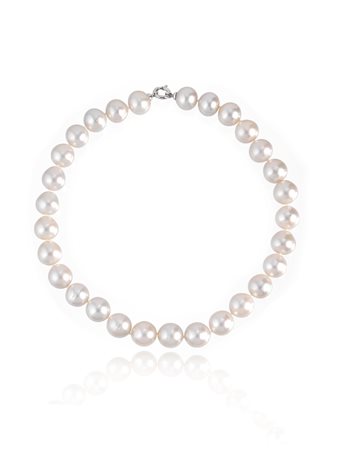 COLLANA IN ORO BIANCO E PERLE ad una fila di ventinove perle semisferiche...