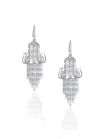 PAIO DI ORECCHINI CHANDELIER IN ORO BIANCO E DIAMANTI monachella in...