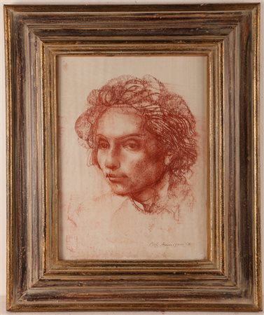 ANNIGONI PIETRO (1910 - 1988) Volto di donna - ragazzo?. Sanguigna su carta ....