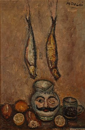 DOLCI MARTINO (1912 - 1994) Natura morta. Olio su faesite. Cm 43,00 x 64,00....