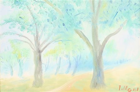 LILLONI UMBERTO (1898 - 1980) I due castagni. 1972. Olio su tela . Cm 30,00 x...