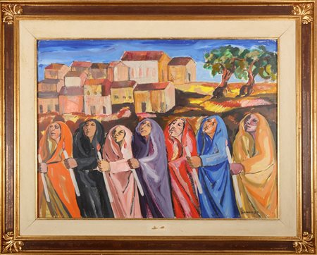 TERRUSO SAVERIO (1939 - 2003) Verso il paese. 1987. tempera e pastello su...