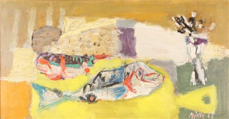 PAJETTA GUIDO PAOLO (1898 - 1987) Natura morta con pesci. 1983. Olio su tela...