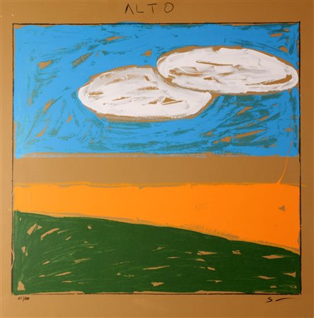 SCHIFANO MARIO (1934 - 1998) Paesaggio anemico. Litografia. Cm 70,00 x 70,00....