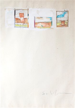 SCHIFANO MARIO (1934 - 1998) Senza titolo. Tecnica mista su carta. Cm 70,00 x...