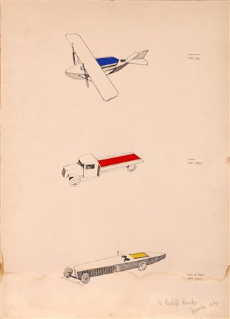 MAMBOR RENATO (n. 1936) Idrovolante porta blu, camion porta rosso, auto da...