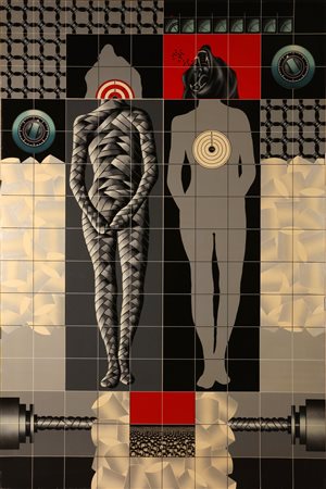 GERICO (n. 1946) Identità. 1976. Tecnica mista su tela. Cm 100,00 x 150,00....