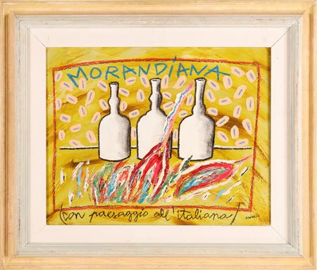 DONZELLI BRUNO (n. 1941) Morandiana ( con paesaggio all'italiana ). . Olio su...