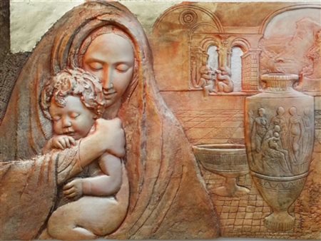 MARCHIONNI ELVIO (n. 1944) Ispirazione Divina. 2018. Bassorilievo dipinto. Cm...