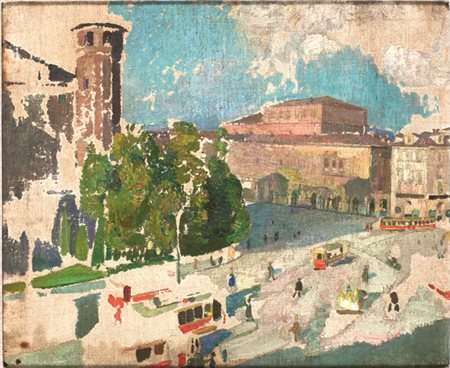 ALCIATI EVANGELINA Torino 1883 - 1959 "Piazza Castello" 35x42 olio su...