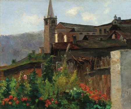 ALLASON SILVIO Torino 1845 - 1912 "Chiesa di Pecetto" 30x40 olio su tavola...