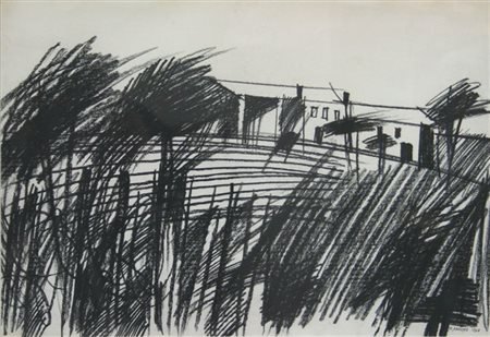 ANNONE M . "Paesaggio geometrico" 1968 33,5x48,5 carboncino su carta Opera...