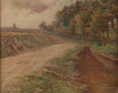 BENECH STEFANO Savona 1884 - 1978 "Campagna" 1960 23,5x30 olio su tavoletta...
