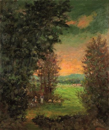 BOBBA GIOVANNI Cigliano "Paesaggio di campagna" 63x52 olio su masonite Opera...