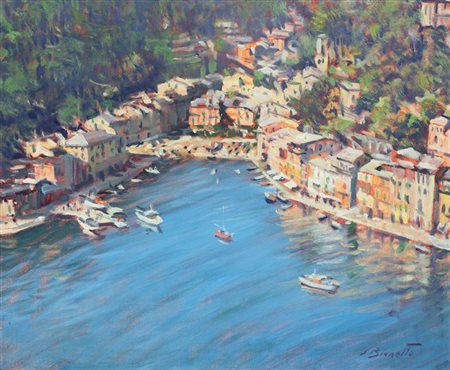 BRUNETTO SILVIO San Maurizio Canavese (TO) 1932 "Portofino" 1989 50x60 olio...