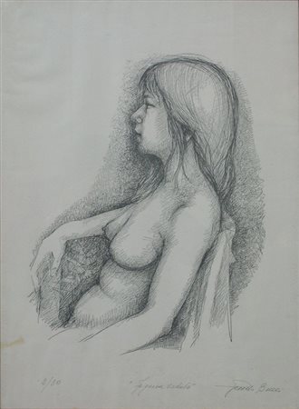 BUCCI GUIDO "Figura seduta" 65x47 incisione es. 2/30 Opera firmata in basso a...