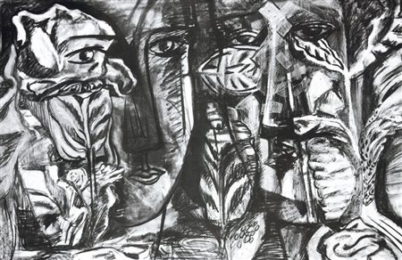 CHIA SANDRO Firenze 1946 "Figure" 60x96 litografia su carta p.a. Opera...