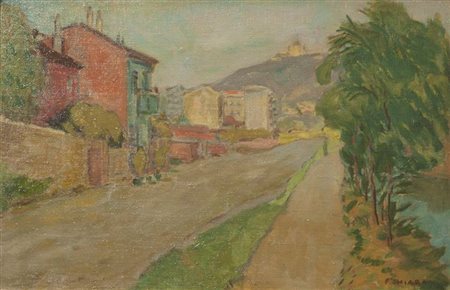 CHIARA FEDERICO Torino 1894 - 1980 "Lungo Po Antonelli" 27x42 olio su...