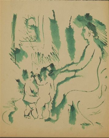 CHICCO RICCARDO Torino 1910 - 1973 "Maternità" 14,5x12 china verde su carta