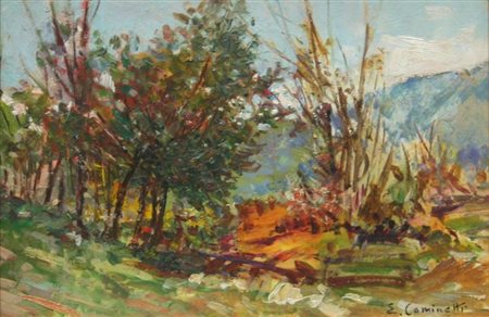 COMINETTI ERNESTO Torino 1900 - 1990 "Paesaggio. Inizio d'autunno" 24x34 olio...