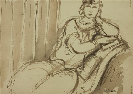 DA MILANO GIULIO F 1895 - 1990 Torino "Figura sdraiata" 22,5x32 tecnica mista...