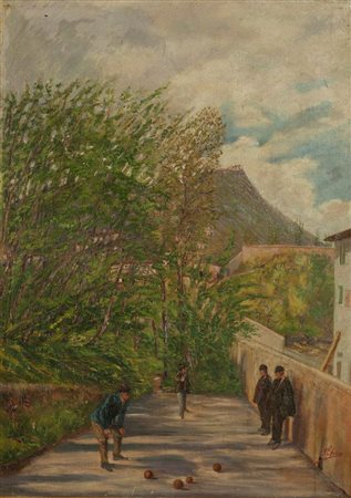 ETNA SILVIO DONATO Mondovì 1858 - 1938 Torino "La partita a bocce" 70x50 olio...