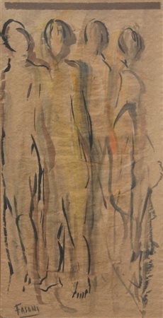 FASANI "Figure" 40x20 tecnica mista su carta Opera firmata in basso a sinistra