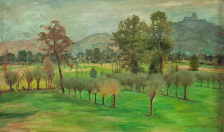 GAMERO MARIO Torino 1902 - 1980 "Dintorni di Torino" 1949 65x110 olio su tela...
