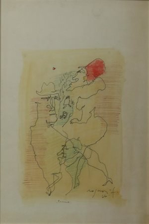 Franco Rognoni (Milano 1913 - Milano 1999) Passanti 1966 Dim.50x32 Acquerello...