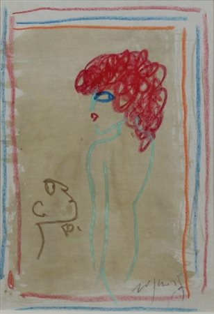 Franco Rognoni (Milano 1913 - Milano 1999) Ragazza dai cappelli rossi e...