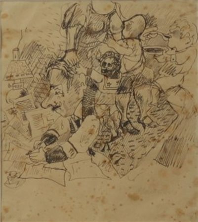 Mino Maccari (Siena 1898 - Roma 1989) La famiglia sulla schiena Anni 30 Dim....