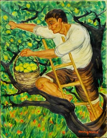 Giuseppe Migneco (Messina 1903 - Milano 1997) Raccoglitore di limoni Anni 80...