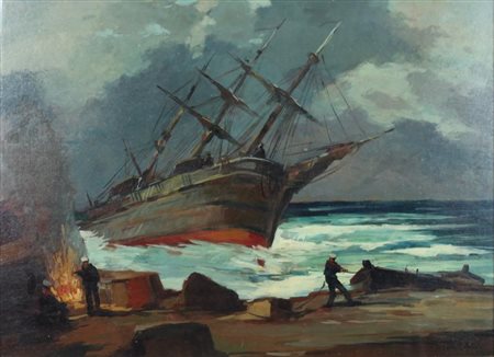 Renato Natali (Livorno 1883 - Livorno 1979) Naufraghi 1967 Dim.50x70 Olio su...