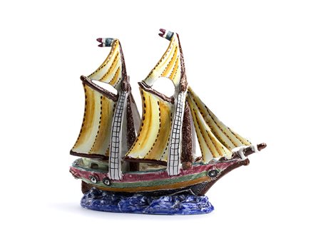VINCENZO PINTO - VIETRI Veliero Scultura in ceramica dipinta, 23,5 x 26,5 cm...