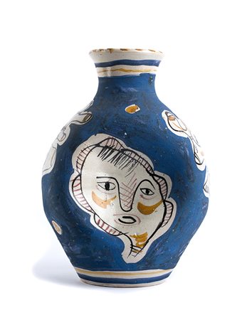 PROCIDA - VIETRI Vaso con elementi zoomorfi e fitomorfi Ceramica dipinta, h....