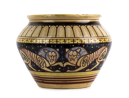 ROSATI - FIAMMA, ROMA Vaso con leoni, Anni ‘20 Ceramica dipinta, h. 14,5 cm...