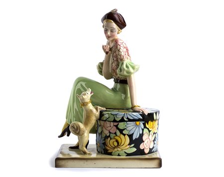 TEODORO SEBELIN (DORO)Nove, 1890 - 1975 Damina con cane, Anni ‘30 Scultura in...