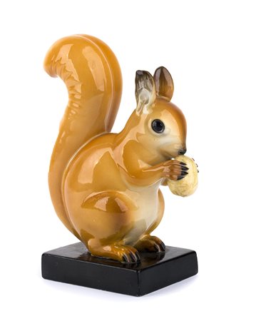 GIOVANNI RONZAN - ITALIA Scoiattolo Scultura in ceramica dipinta, h. 15 cm...