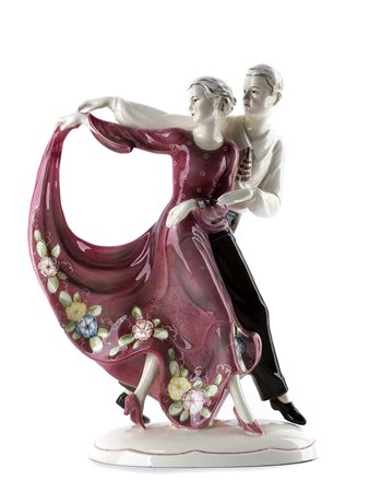 HERTWIG KATZHÜTTE - GERMANIA Ballerini Scultura in ceramica dipinta, h. 28 cm...