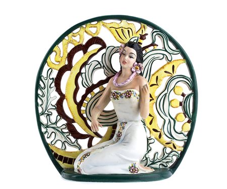 GIOVANNI RONZAN - ITALIA Hawaiana Scultura in ceramica dipinta, 27 x 27,5 x...
