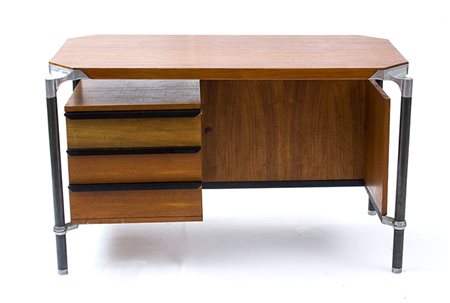 ICO PARISI - MIM Scrivania con piano rettangolare e tre cassetti laterali ;...