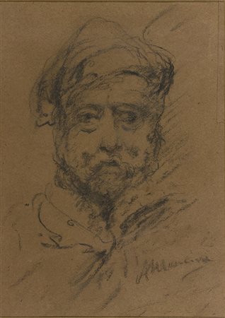 ANTONIO MANCINIRoma, 1852 - 1930 Autoritratto con cappello Carboncino su...