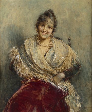 SALVATORE POSTIGLIONENapoli, 1861 - 1906 Ritratto femminile Acquarello su...