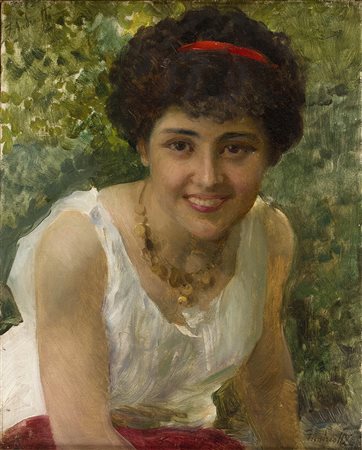 FEDERICO ANDREOTTIFirenze, 1847 - 1930 Ritratto femminile Olio su tela, 44 x...