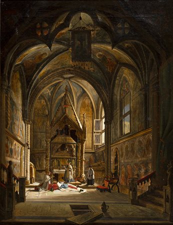 VINCENZO ABBATINapoli, 1803 - Firenze, 1866 Interno di una cattedrale Olio su...
