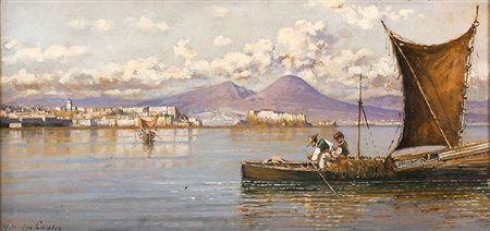 GIUSEPPE CARELLINapoli, 1858 - Portici, 1921 Marina Olio su tavola, 17,5 x 36...