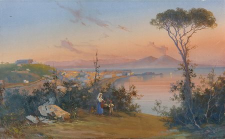 GIUSEPPE GIUSTIPerugia, 1872 - n.d. Baia di Napoli Gouache su cartoncino, 20...